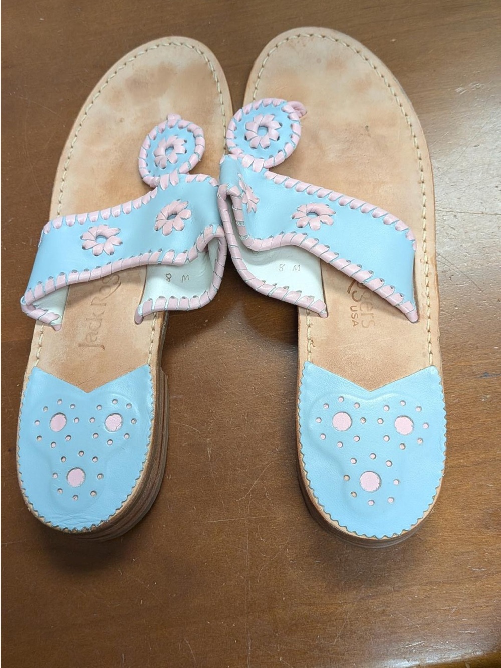 Jack Rogers Light Blue and Pink Leather Cork Sandal